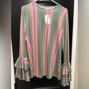 Leopard and pink bell sleeve shirt